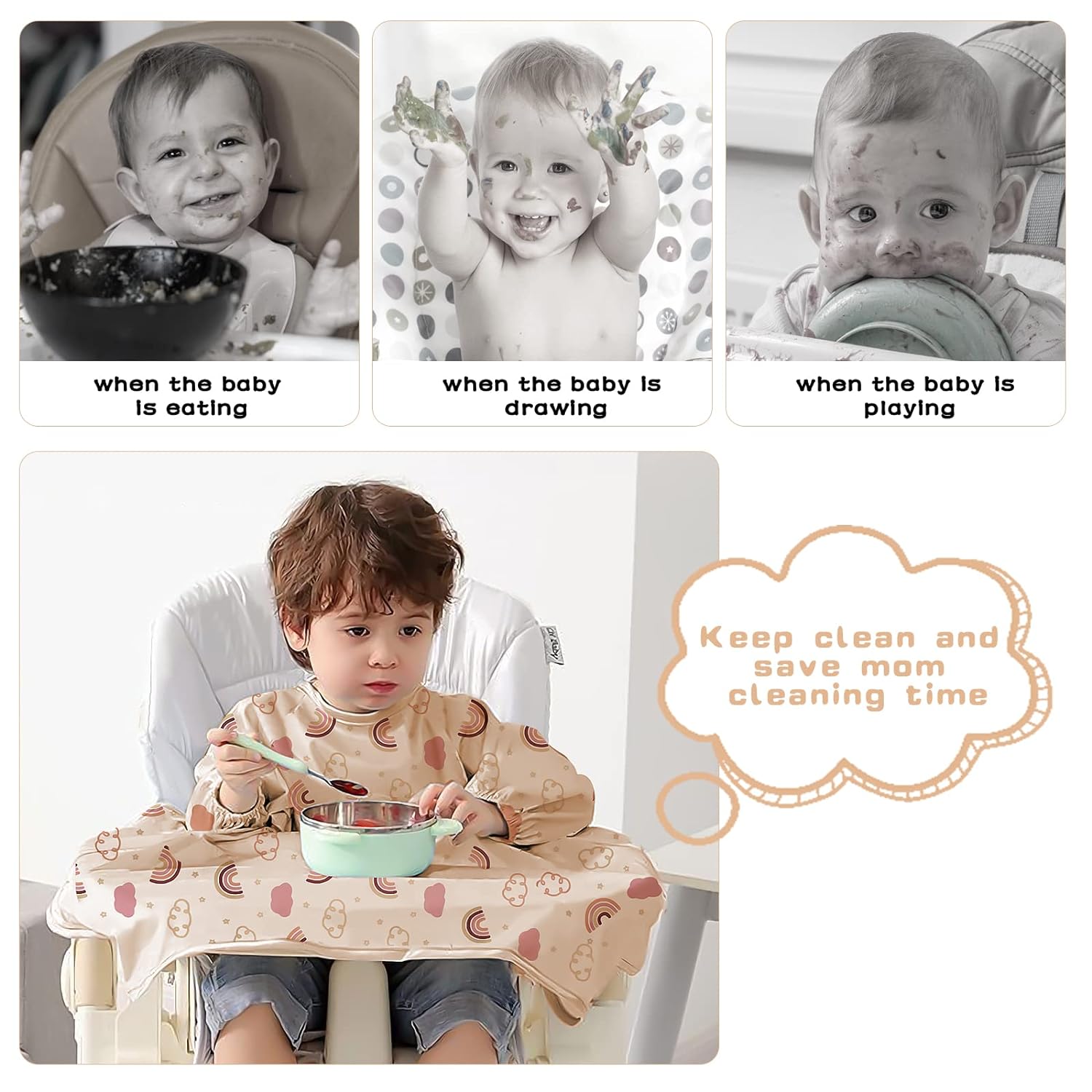 Vicloon Coverall Baby Feeding Bib, Weaning Bib Attaches to Highchair and Table, Long Sleeves Bib with Waterproof, Comfortable,Machine Washable, Baby Bib For 6 Month to 3 Years Old (Pink) - Image 4